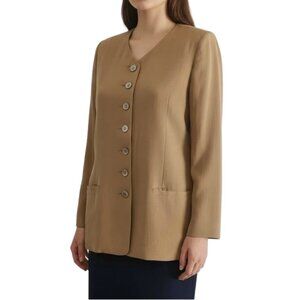 Vintage Adrienne Vittadini Petites Women 100% Silk Blazer Jacket Tan Lined 2